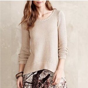 MOTH Anthropologie Cream Metallic Sweater Size M Soft Shimmer Knit Neutral Luxe